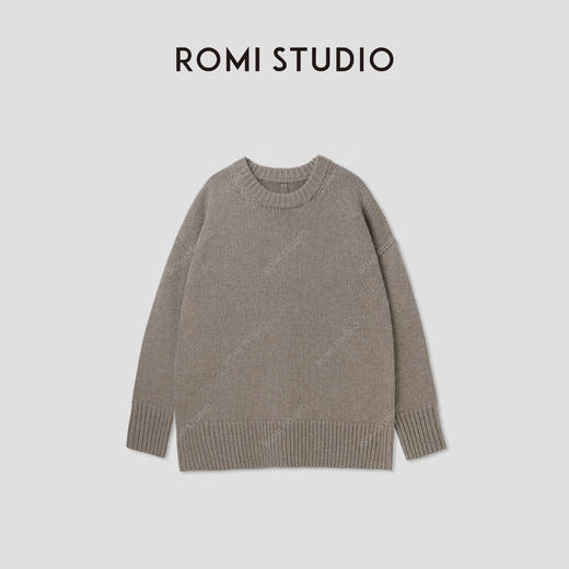 ROMI STUDIO“经典回归”腔调穿搭羊毛混纺圆领浅驼色毛衣23AWWM285 商品图0