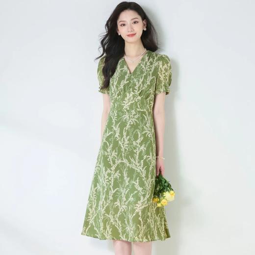 【高货sh】全新升级【铂金会员266/天猫359/差价93】(93157) 洛诗琳2025夏季牛油果绿雪纺印花茶歇裙V领优雅气质连衣裙 商品图1