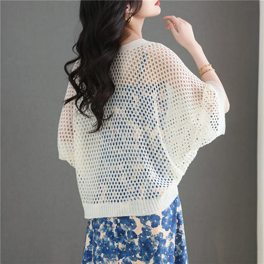 白色镂空蝙蝠袖针织开衫外套，披肩薄款空调罩衫防晒CC-11-9238 商品图1