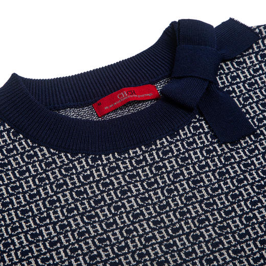 CHCH2025春夏新品女士夏季针织短袖薄T恤女性O领蝴蝶结设计时尚针织上衣 商品图8