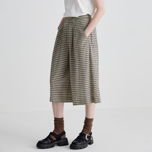 谜底休闲裤女2025夏新品复古风通勤格纹裙裤宽松七分裤252MK0565 商品图1