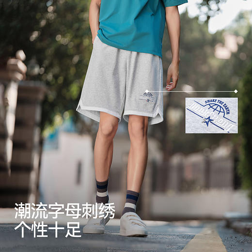 森马休闲中裤男假两件运动短裤夏季宽松五分裤印花刺绣针织裤学院 商品图2