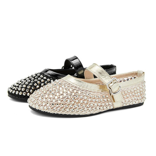 西遇绝美凉单鞋女新款夏季法式水钻网面透气镂空平底玛丽珍鞋V0156597 商品图4