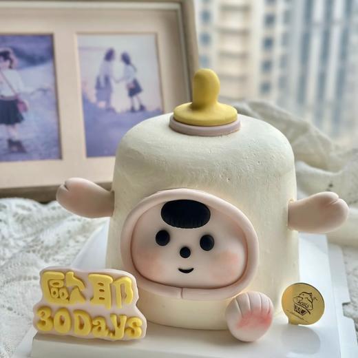 【臻品系列】---半翻糖【可爱表情小奶瓶】送儿童、周岁、满月生日蛋糕 商品图0