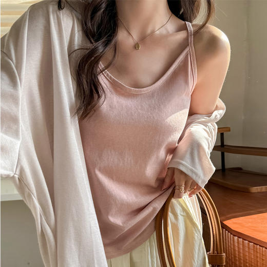 买一送一 韩系宽松内搭吊带背心女式新款遮肚子休闲百搭v领无袖可外穿上衣 商品图0
