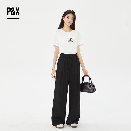 P&X设计师女装夏季薄款宽松垂感百搭休闲长裤825209222 黑色 商品图1