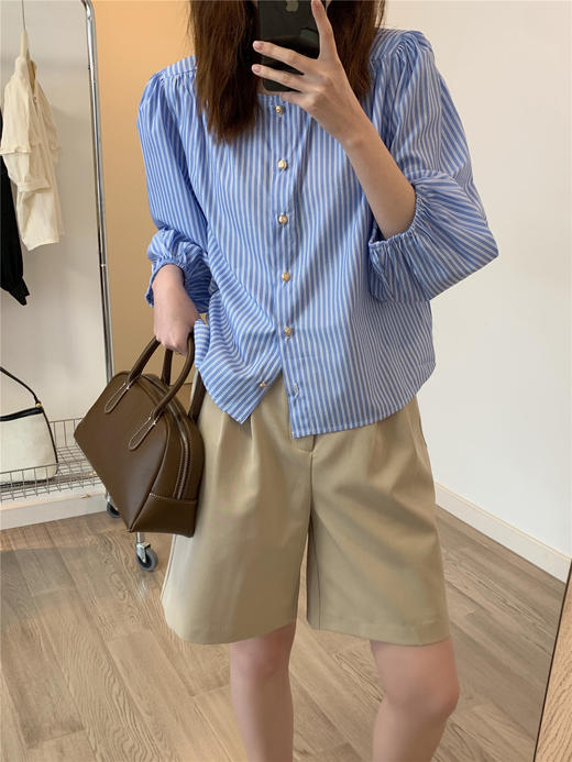 卡其西装短裤女春夏薄款高腰宽松a字休闲中裤直筒复古阔腿五分裤 商品图3