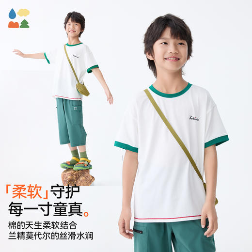 【复古短袖T恤】森林棠25夏款儿童经典复古撞色落肩袖T恤40322526 商品图2