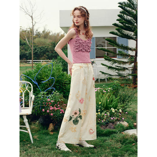 两三事梵高文艺云游芳甸2025夏季新款小清新印花高腰阔腿休闲裤女 商品图2