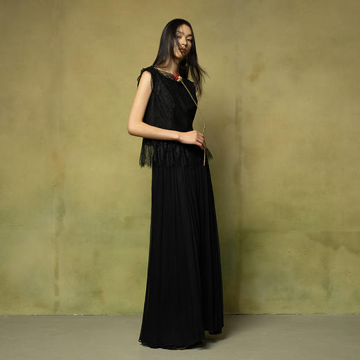 【林栖设计小店】走秀同款真丝香云纱衬衣蕾丝无袖2025夏季新品背心上衣女1952375 商品图1