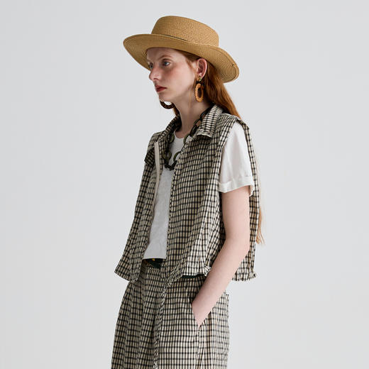 谜底马甲女2025夏季新品复古风通勤宽松H型短款马夹上衣252MS0535 商品图1