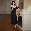 西遇法式波点连衣裙女夏季新款黑色短袖a字收腰花领长裙SS050528 商品缩略图1