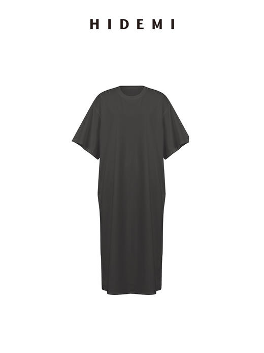 HIDEMI 自然棉系列廓形宽松短袖T恤长款连身裙 白色/深灰/豆乳色 商品图4