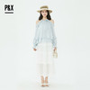 P&X设计师2025夏季一字肩挂颈露肩荷叶边雪纺衫825228073 蓝色 商品缩略图2