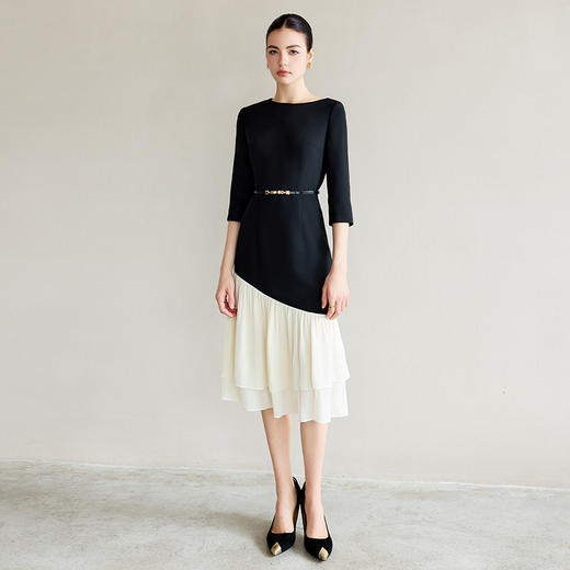 IWY/新款设计感拼接连衣裙女时尚高端中长款职业长裙鱼尾裙Q1300 商品图1