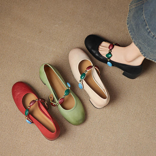 【预售5天】春夏复古法式浅口单鞋女粗跟通勤绝美不累脚中跟玛丽珍鞋MT&MD5157 商品图1