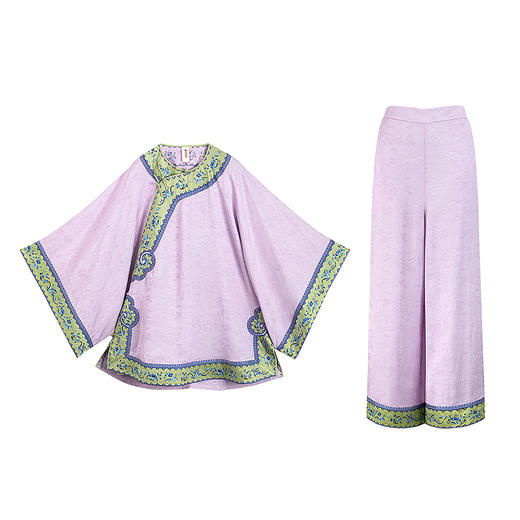 【林栖设计小店】秀场同款复古绣花套装拼丝棉缎国风2025夏季新品氅衣上衣1952507长裤1952506 商品图5