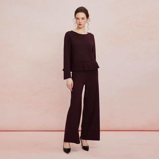 QF109斯尔丽2025新款四面弹舒适面料颗粒视觉宽松舒适上衣配直筒裤套装 商品图3