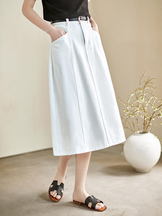 【五折购】熙世界牛仔半身裙秋夏薄款2025新款高腰显瘦遮胯中长款a字裙子 商品图5