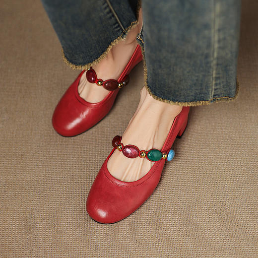 【预售5天】春夏复古法式浅口单鞋女粗跟通勤绝美不累脚中跟玛丽珍鞋MT&MD5157 商品图3