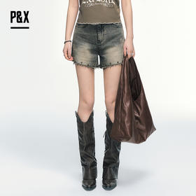 P&X设计师女装 美式高街辣妹复古牛仔短裤显瘦 825227175 咖色