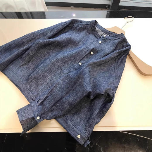 显贵显大牌！2025新款法国色织亚麻圆领短款衬衫外套！ 商品图0