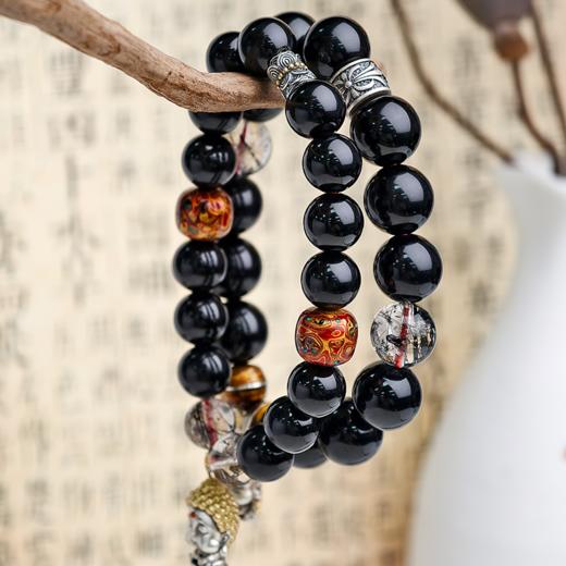 易祈吉祥黑曜石十二生肖守护神手串工艺八大守护神S925银男女款黑发晶手链 商品图4