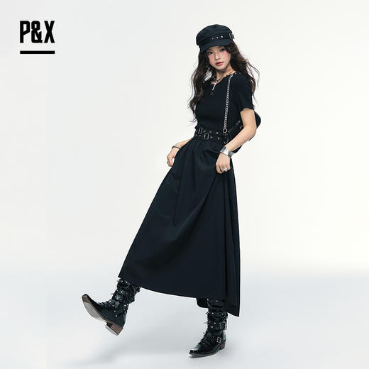 P&X设计师女装 时尚高级感收腰显瘦梭织连衣长裙 825208189 黑色 商品图4