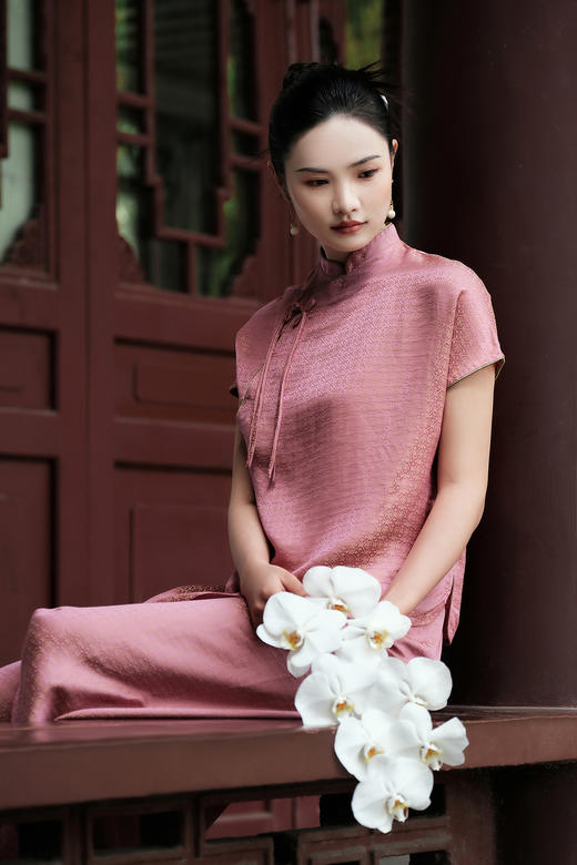 盛唐牡丹 |真丝提花侧开叉女裤 商品图2