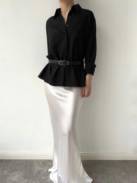 HOSIKARI｜HO22AW38 醋酸斜裁鱼尾半裙 [ 黑 / 白 / 深棕 ] 商品图0