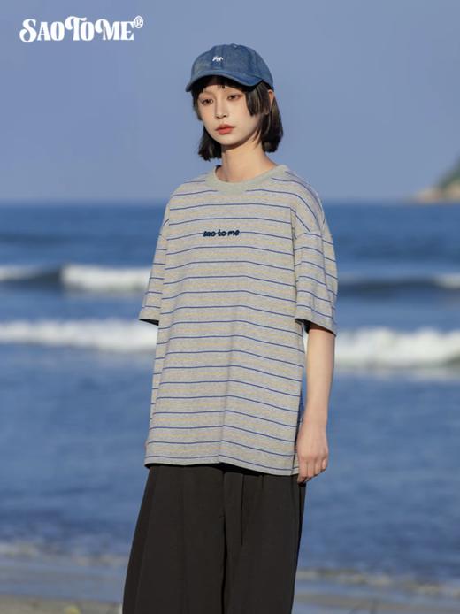 早乙女惠子saotome/STMDX252119/牙刷绣小logo条纹短袖T恤 商品图0