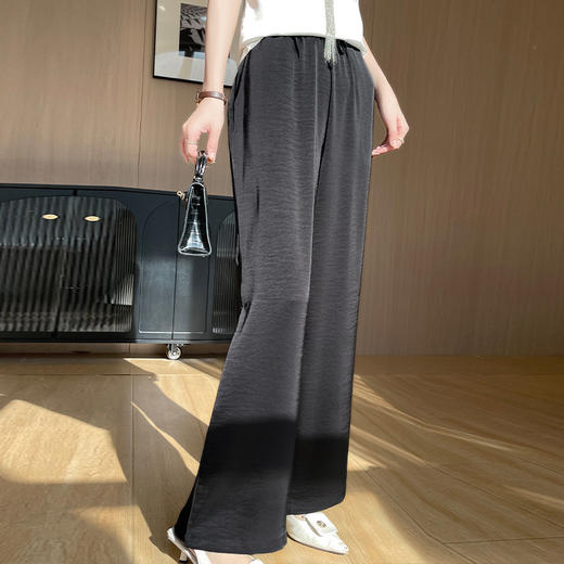 冰丝2025夏季新款女装阔腿裤高腰宽松显瘦松紧腰肌理感裤子女夏薄 商品图1