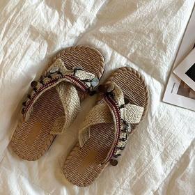 2025流苏凉拖女夏季外穿2024时尚编织民族风拖鞋海边度假沙滩鞋软平底