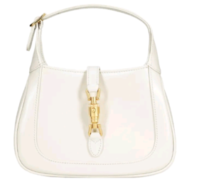 GUCCI古驰 Jackie 1961 金色锁扣搭配可拆卸延长肩带 皮革 半月腋下包 单肩包斜挎包 迷你 女款 白色