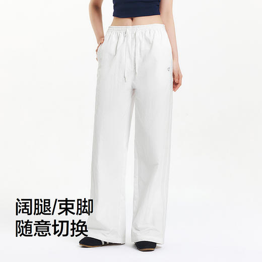 森马休闲裤女吸湿速干格子阔腿裤2025夏季新款撞色蕾丝长裤运动风 商品图4