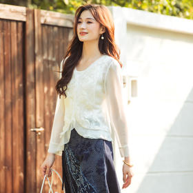 【林栖设计小店】（少量现货）【林栖推荐】2025年春夏新品白玫瑰真丝外套上衣女N1952302