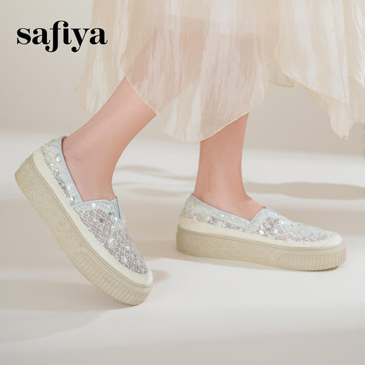 预售|Safiya/索菲娅2025春夏百搭懒人编织透气亮片蕾丝渔夫鞋SFD1112236 商品图4