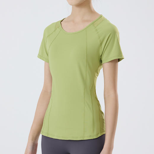 【路路精选】速干短袖运动T恤透气吸湿排汗女户外健身跑步网纱拼接修身瑜伽服 商品图1