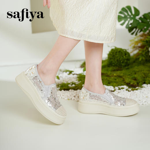 预售|Safiya/索菲娅2025春夏百搭懒人编织透气亮片蕾丝渔夫鞋 SFD1112259 商品图4