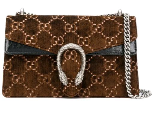 GUCCI古驰 Dionysus 酒神 虎头扣老花Logo链条 天鹅绒 单肩斜挎包 常规 女款 棕色 商品图0