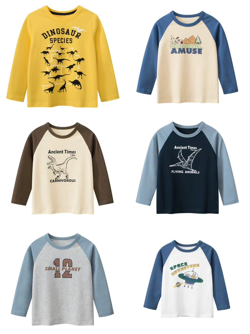 【备上10件都不嫌多】外贸余单 品质非常的优的长袖T恤 A类全棉面料 印花缤纷环保 超高性价比儿童长袖上衣 宝妈必备