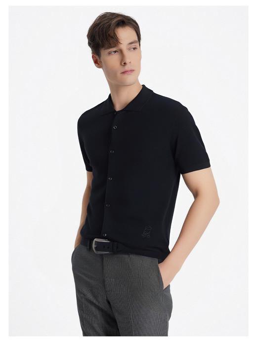 callisto藏青POLO翻领针织开衫T恤 商品图3