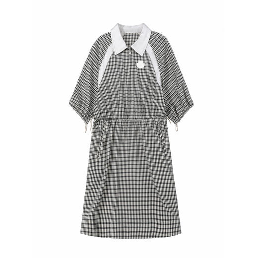 谜底连衣裙五分袖女2025夏季新品复古风通勤格纹中长裙252ML0677 商品图4