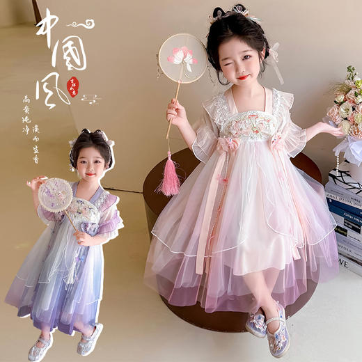【中国风汉服】女童2025年夏款新款蝴蝶绣花汉服裙 古风童装国风连衣裙 商品图7