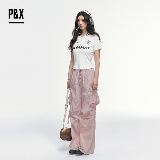 P&X设计师女装 新款潮流工装梭织休闲长裤宽松阔腿825209214 粉色 商品图4