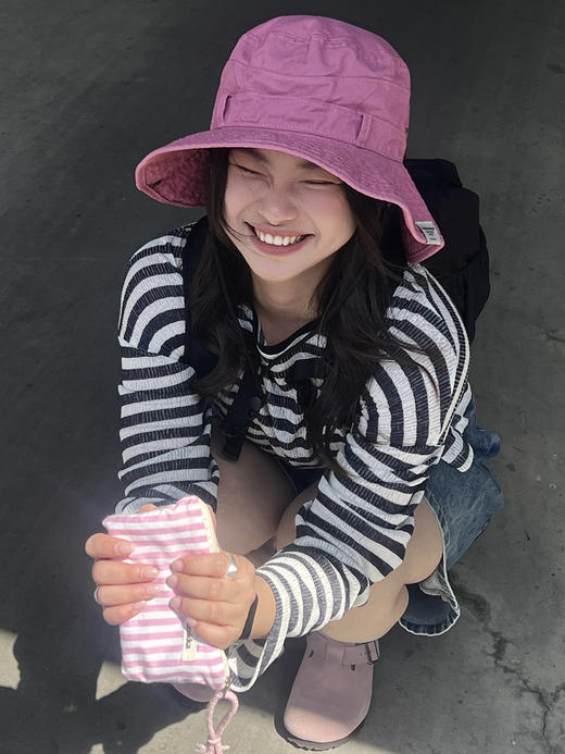 两色纯棉渔夫帽，梅子色超好看，配防风绳！不退不换~ 商品图5