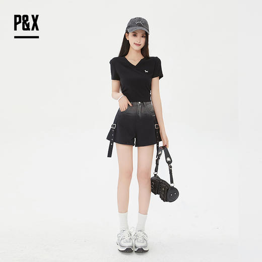 P&X设计师女装 高腰外穿休闲显瘦牛仔短裤 825227178 黑灰 商品图3