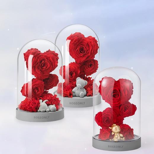 ROSEONLY诺誓  永生玫瑰 水晶之恋  幸福龙 幸福兔 幸福熊 玫瑰花玻璃钟罩礼盒 送女友爱人礼物 商品图0