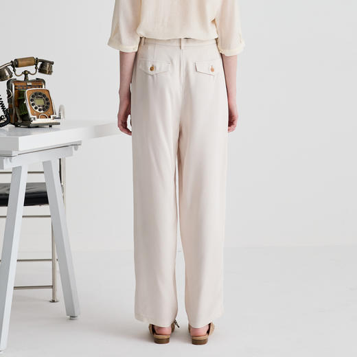 谜底休闲裤女2025夏季新品百搭通勤醋酸麻感合身西长裤252MK0543 商品图2