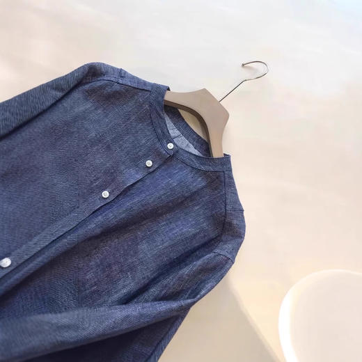 显贵显大牌！2025新款法国色织亚麻圆领短款衬衫外套！ 商品图3